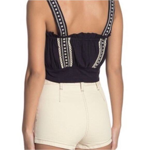 Free People Bohemian Embroidery Ruffled Fixed Strap Hill Crop Top L OB921810 - Picture 5 of 7